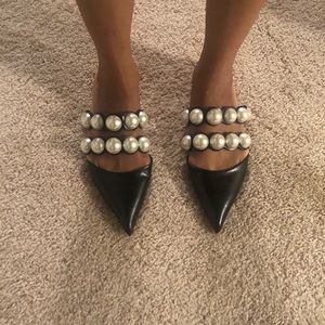 Black flats with pearls accents